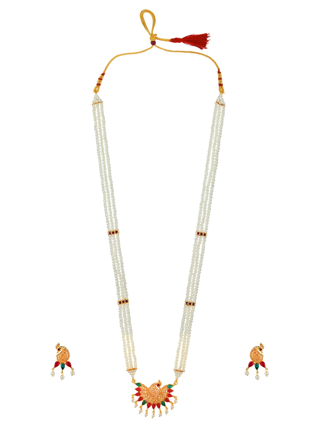 Pearl Peacock Cz Stone Long Necklace Set