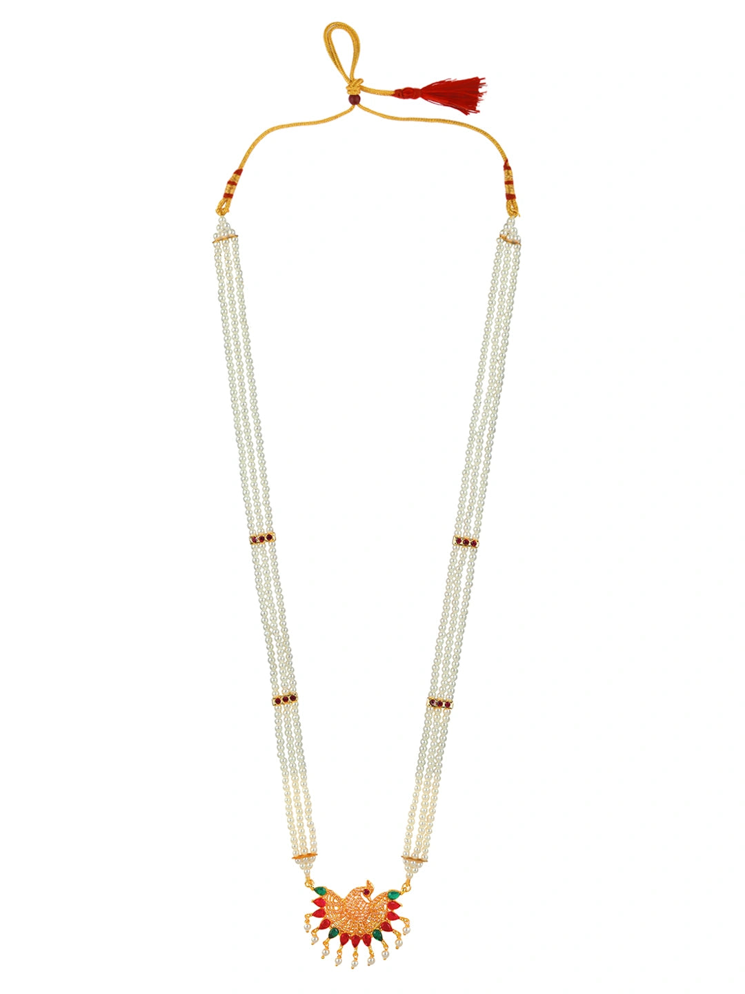 Pearl Peacock Cz Stone Long Necklace Set