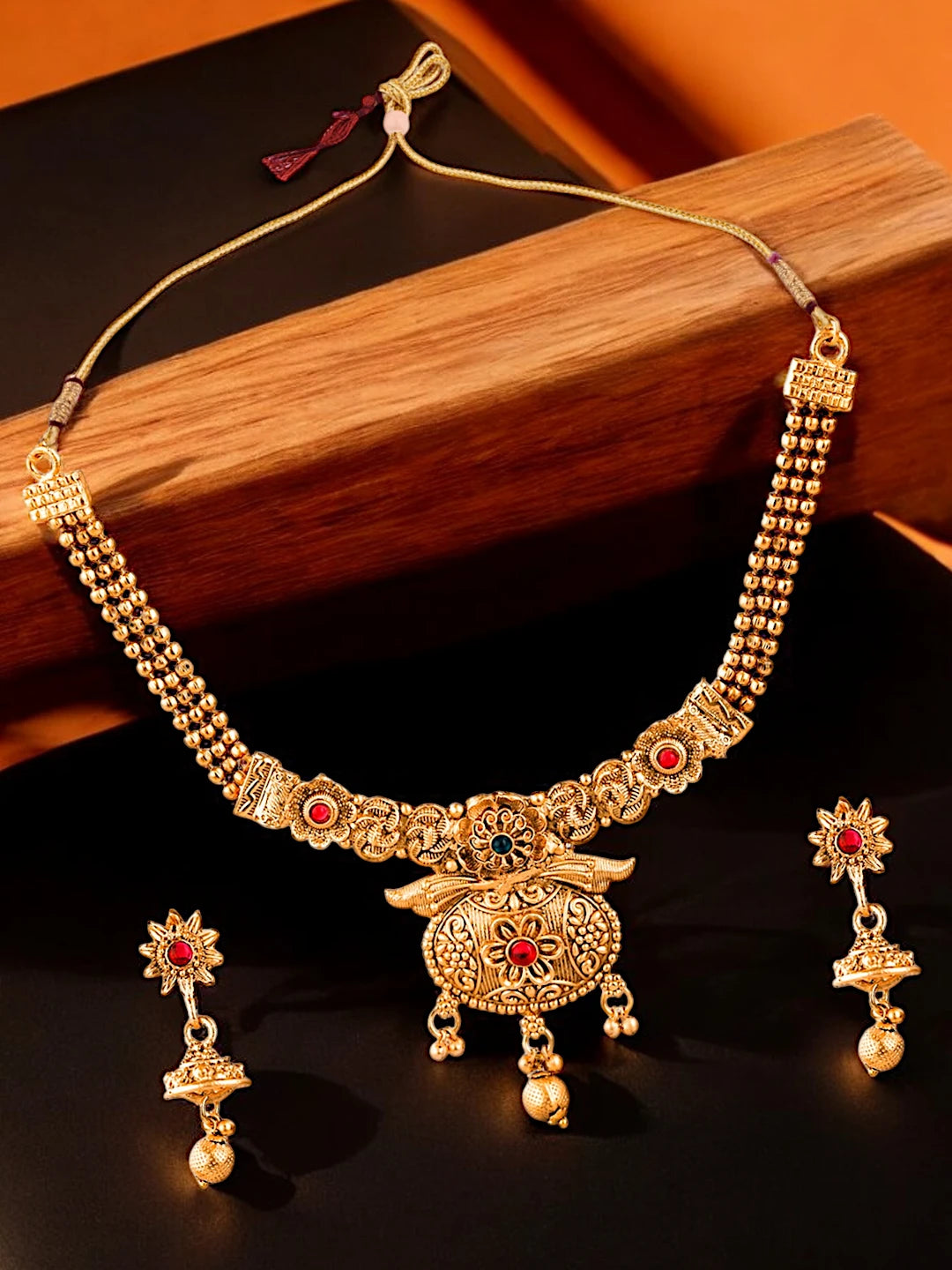 Gold Plated Traditional Cz Stone Necklace Set