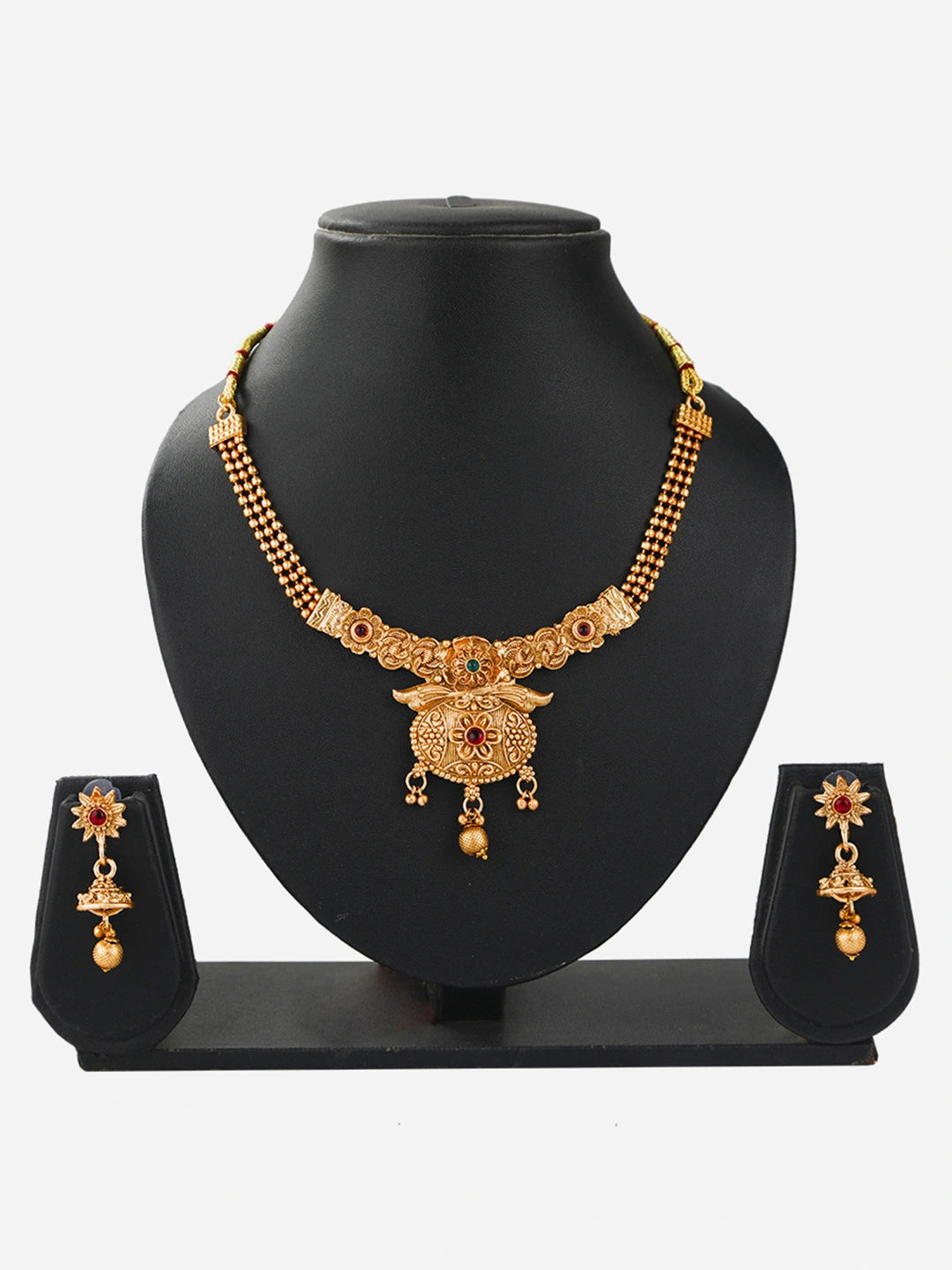 Gold Plated Traditional Cz Stone Necklace Set