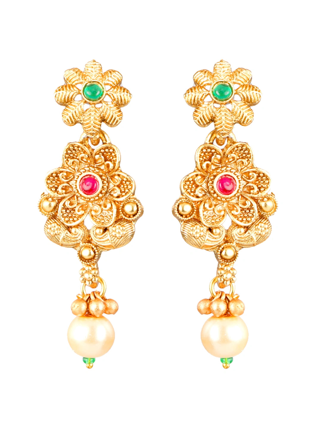 Gold Plated Floral Peacock Kundan Necklace Set