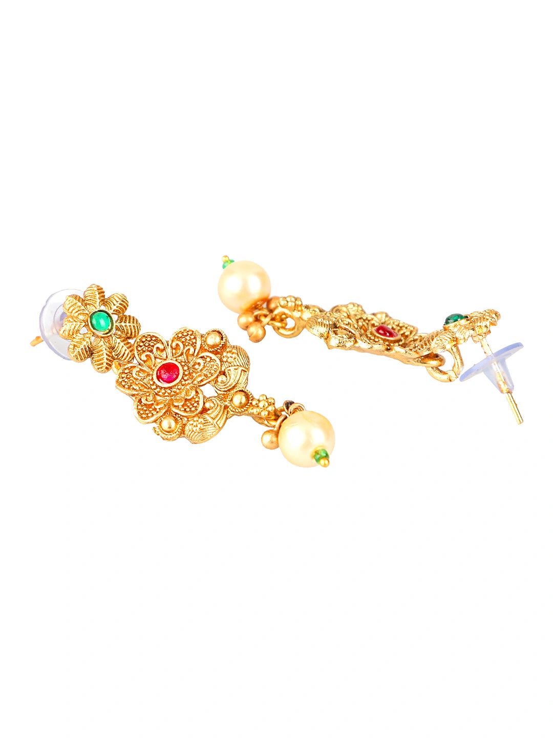 Gold Plated Floral Peacock Kundan Necklace Set