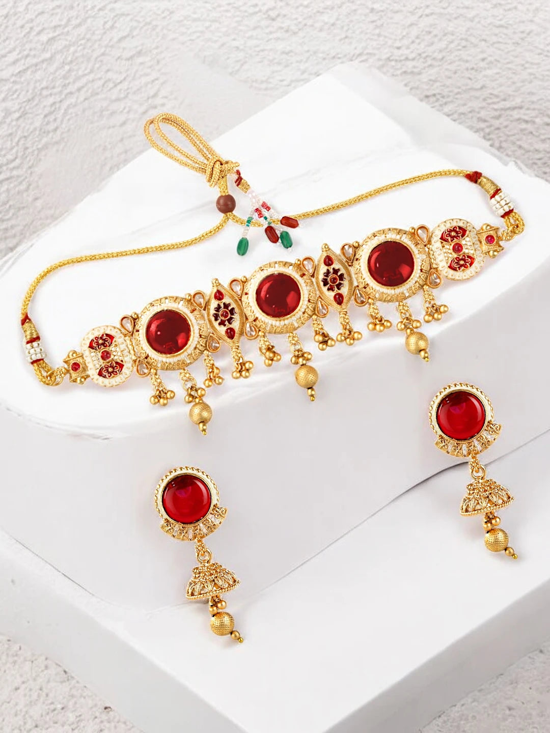 Meenakari Red Stone Choker Necklace Set