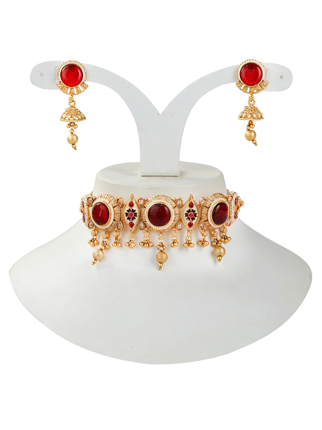 Meenakari Red Stone Choker Necklace Set