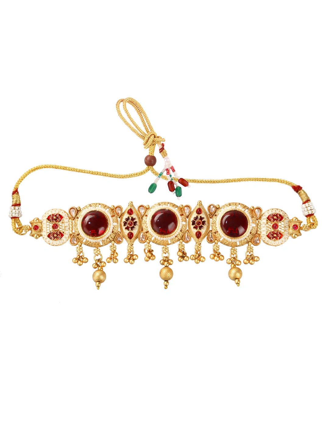 Meenakari Red Stone Choker Necklace Set