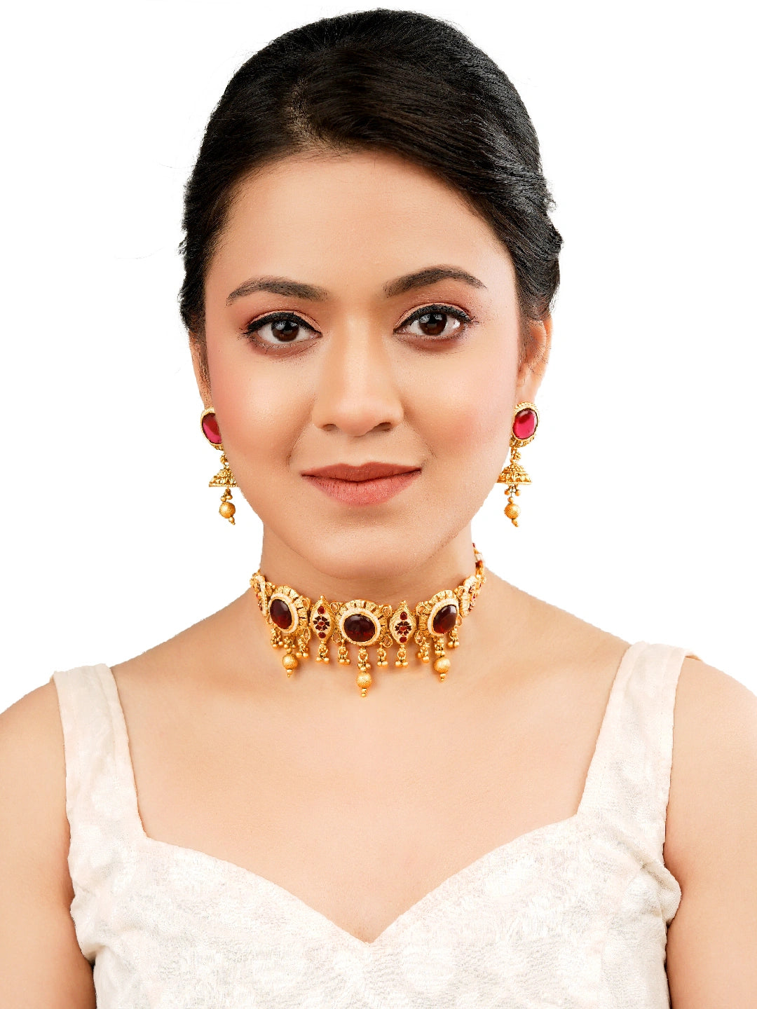 Meenakari Red Stone Choker Necklace Set