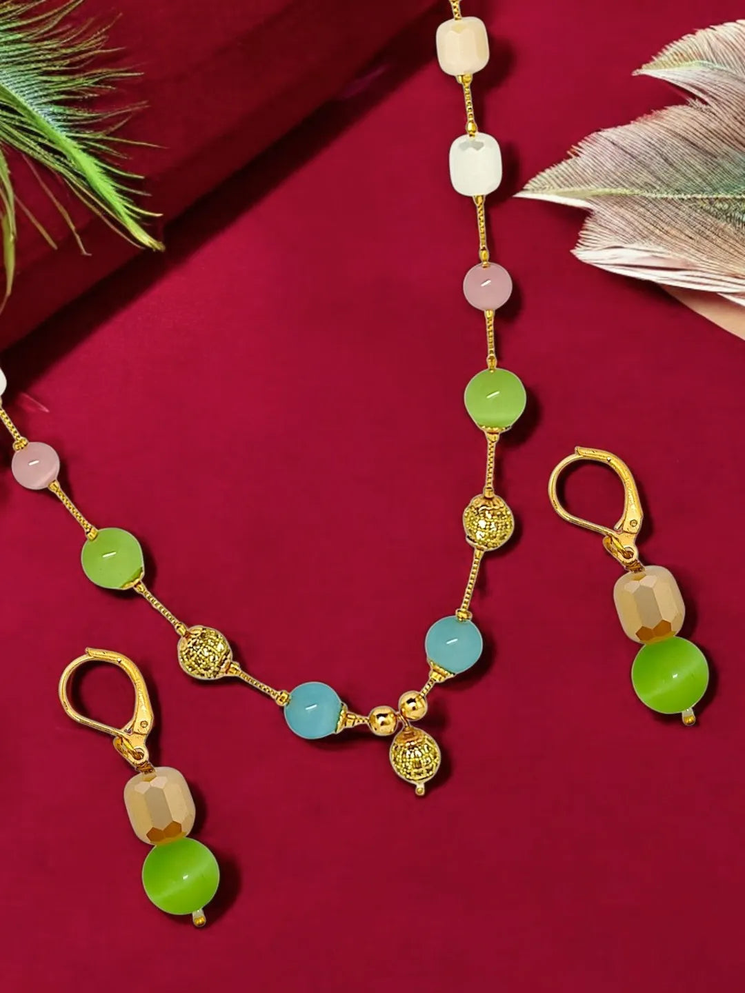 Golden Chain Multicolor Beaded Jewellery Set