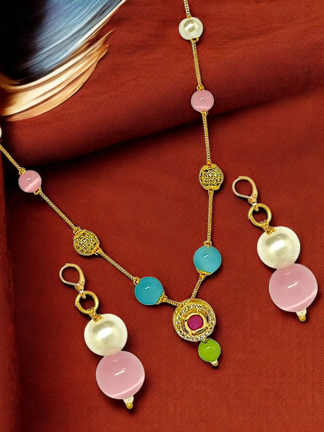 Golden Chain with Multicolor Beaded Necklace
