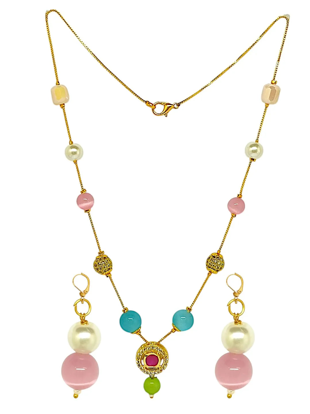 Golden Chain with Multicolor Beaded Necklace