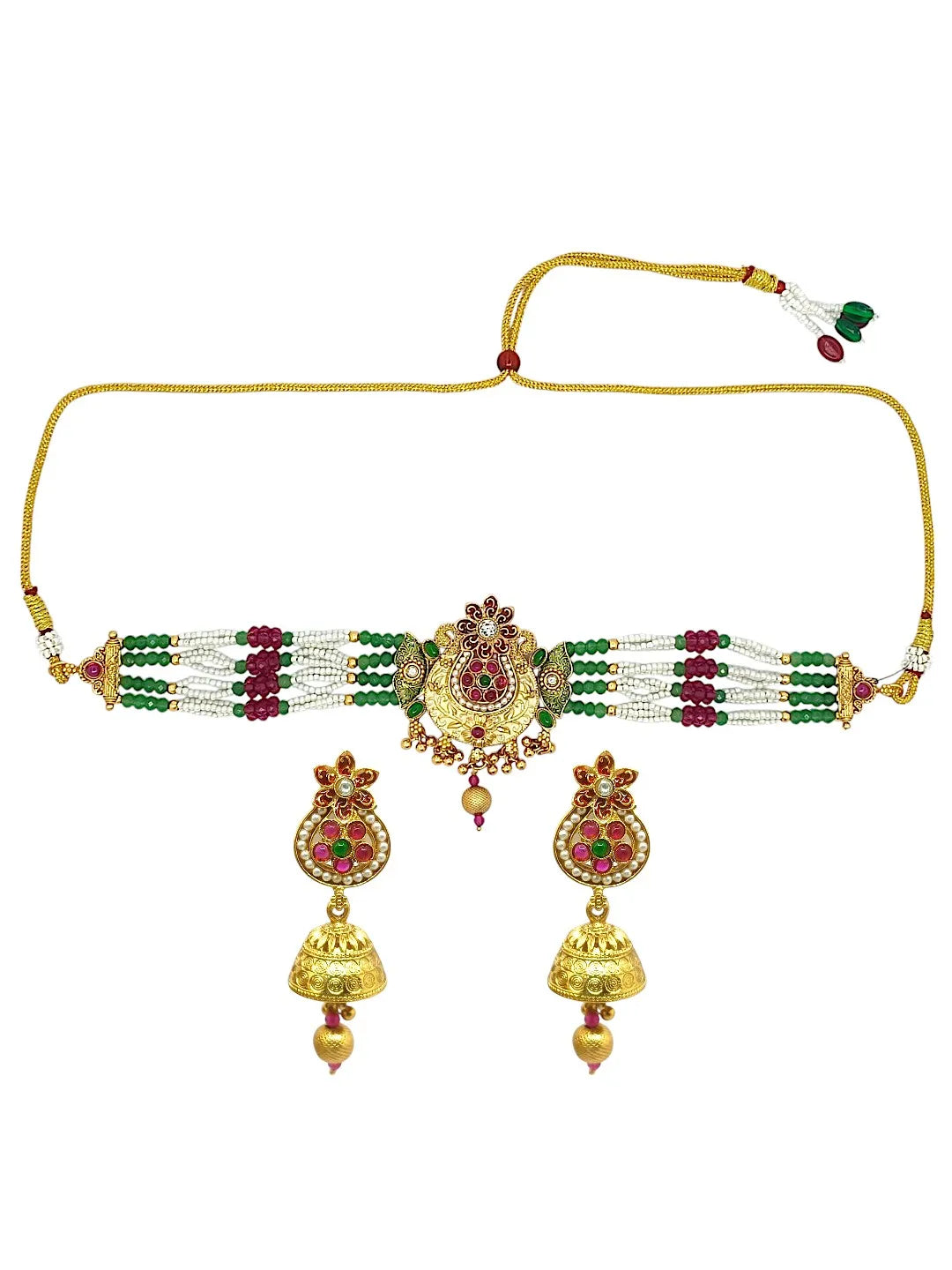 Gold-Plated Floral Motifs Chokar Jewellery Set