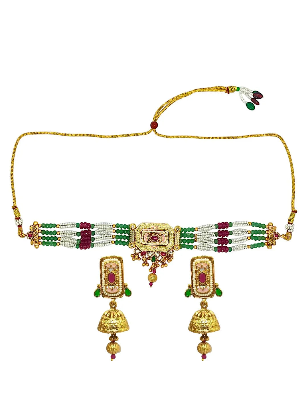 Gold-Plated Floral Motif Chokar Jewellery Set