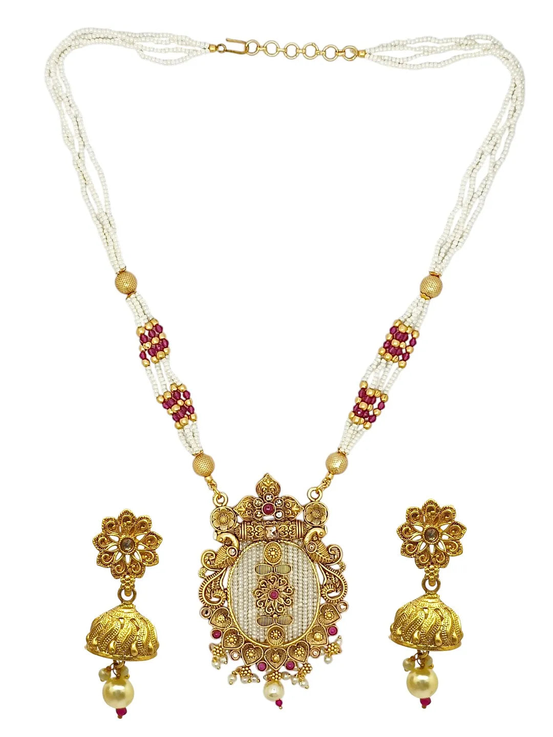 Gold-Plated Multi-Layer Beaded Pendant Jewellery Set
