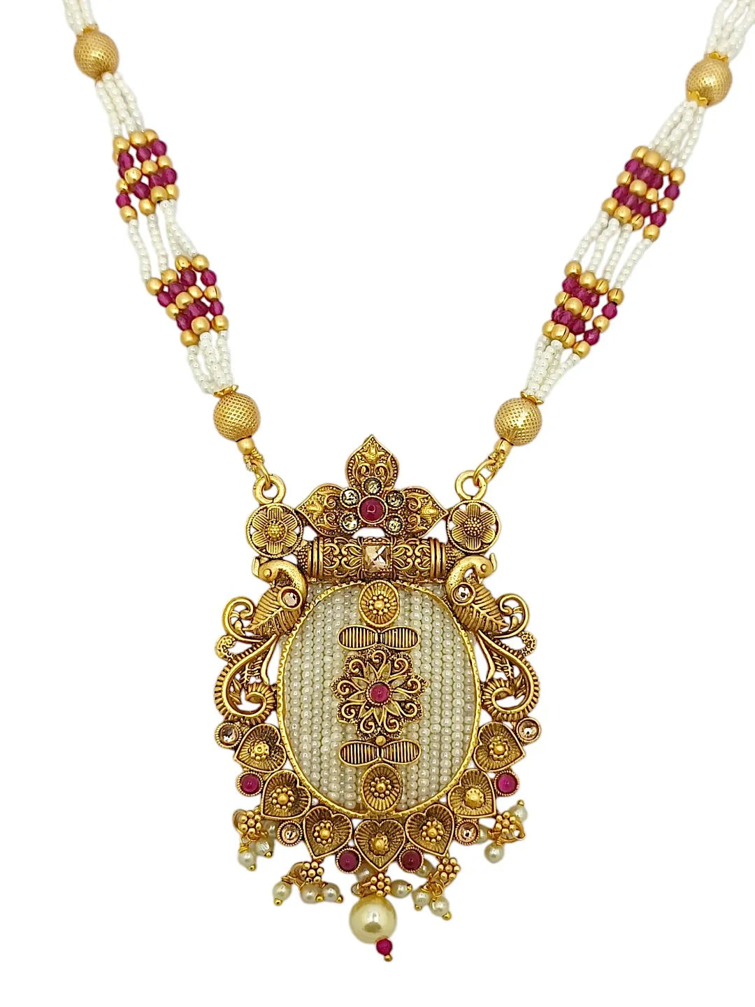 Gold-Plated Multi-Layer Beaded Pendant Jewellery Set