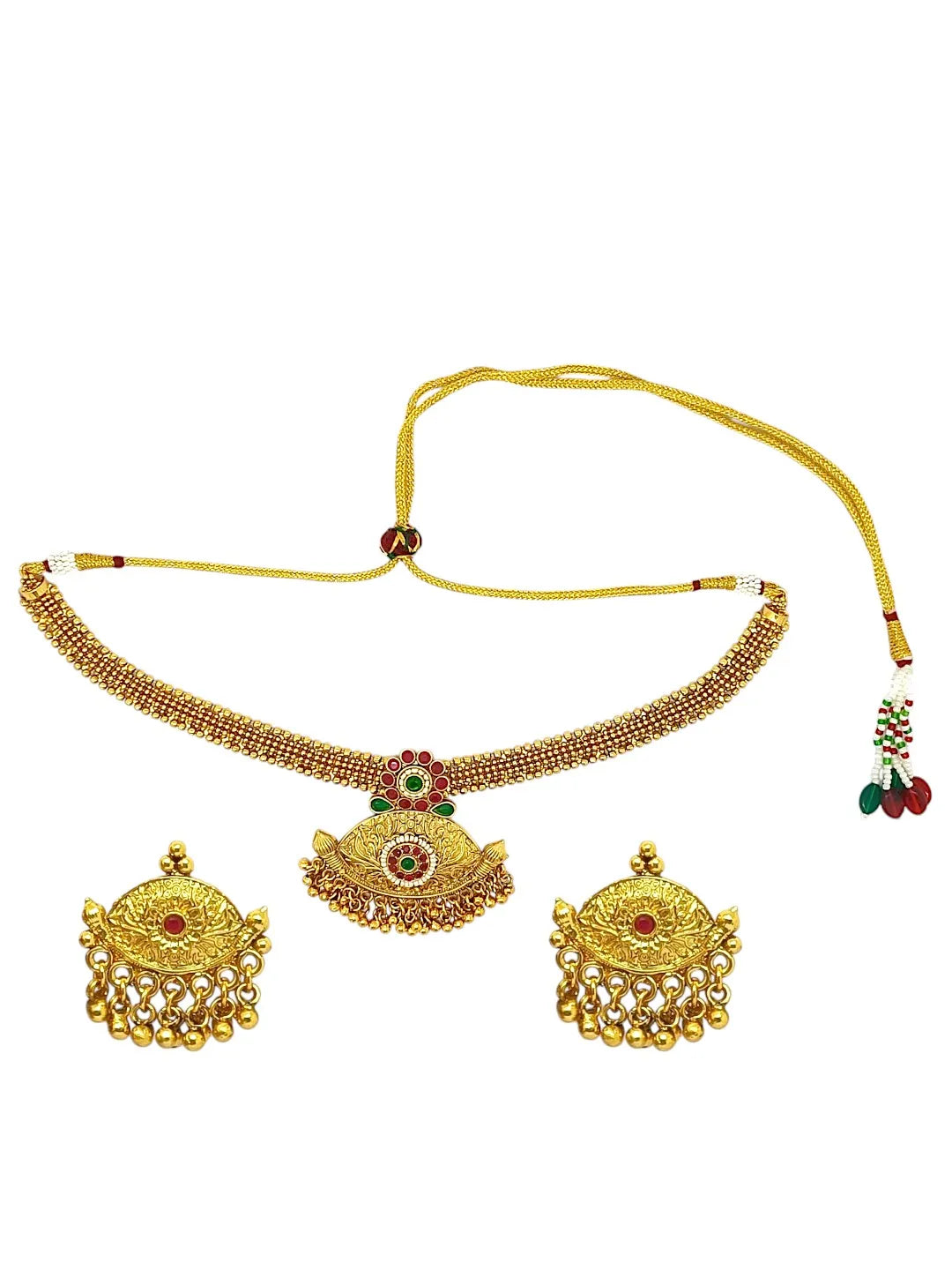 Gold Plated Stones Studded Temple Jewellery Set