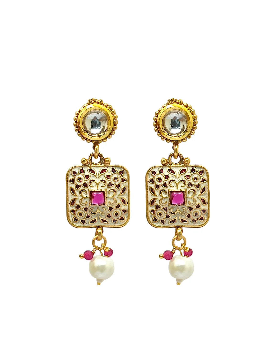 Gold Plated Stone Studded & Beaded Meenakari Jewellery Set
