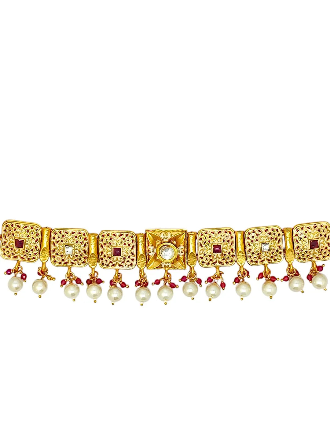 Gold Plated Stone Studded & Beaded Meenakari Jewellery Set