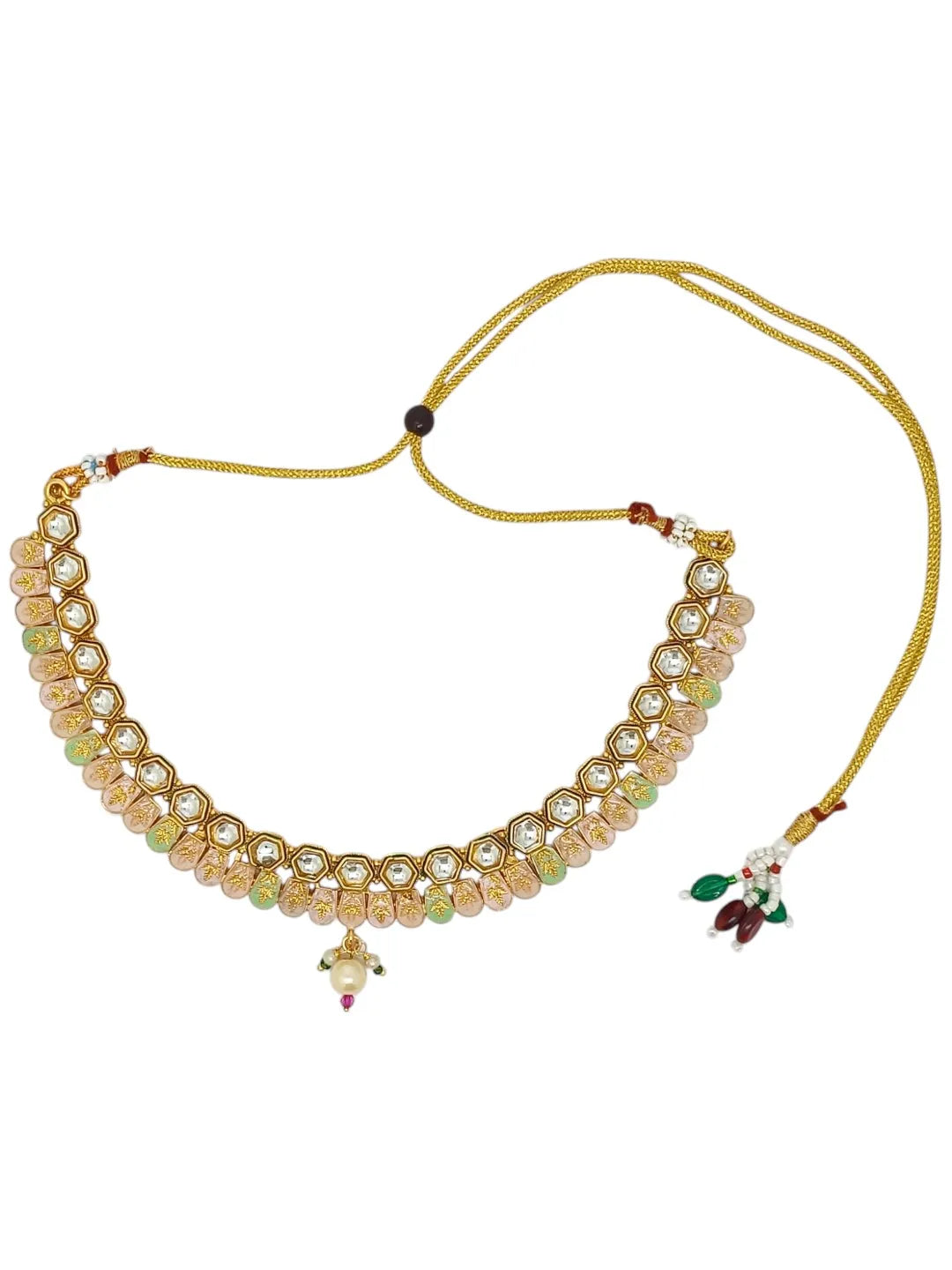 Gold-Plated Kundan-Studded & Beaded Meenakaris Jewellery Set