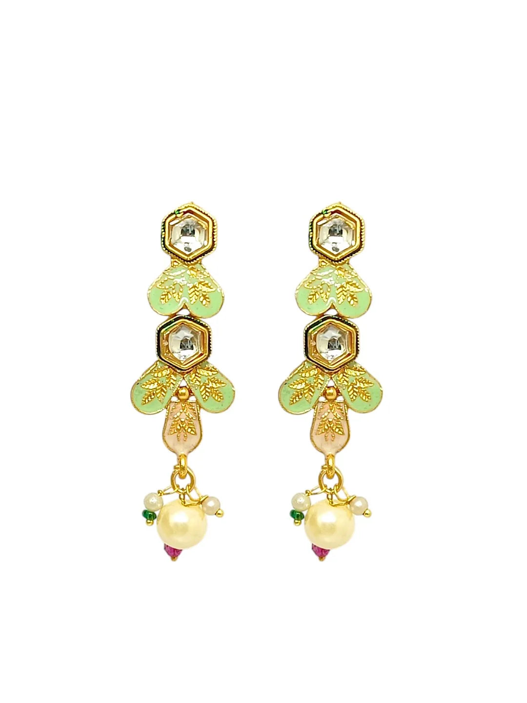 Gold-Plated Kundan-Studded & Beaded Meenakaris Jewellery Set