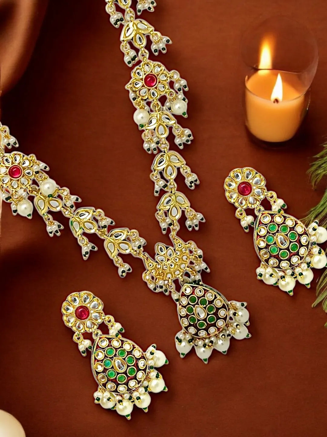 Gold-Plated Kundan-Studded & Beaded Jadau Jewellery Set
