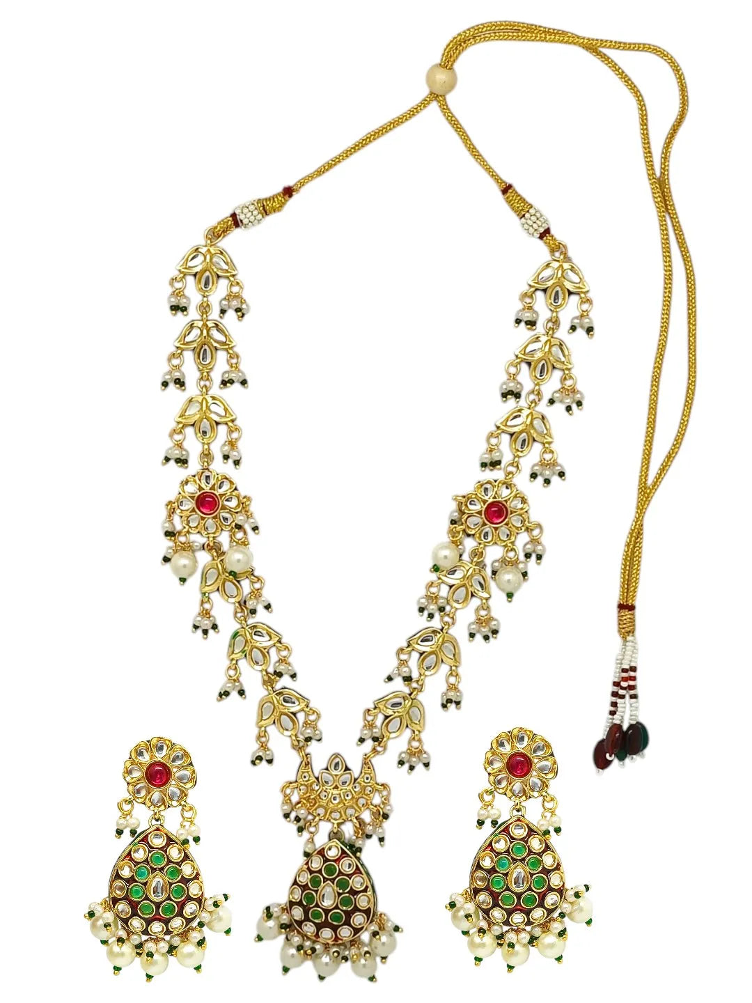 Gold-Plated Kundan-Studded & Beaded Jadau Jewellery Set