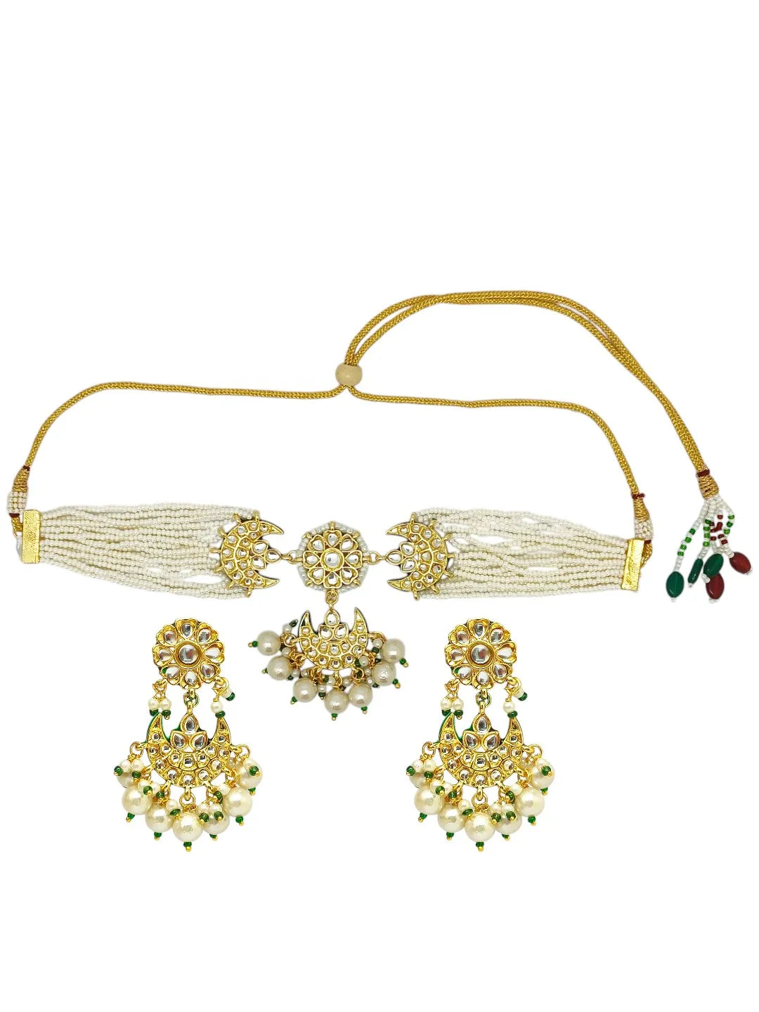 Gold-Plated Paachi Kundan-Studded & Beaded Choker Jewellery Set