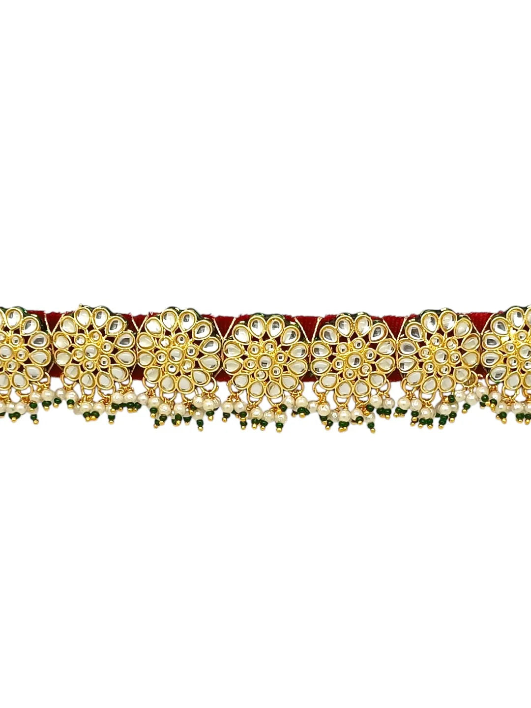 Gold-Plated Kundan-Studded & Beaded Velvet Choker Jewellery Set