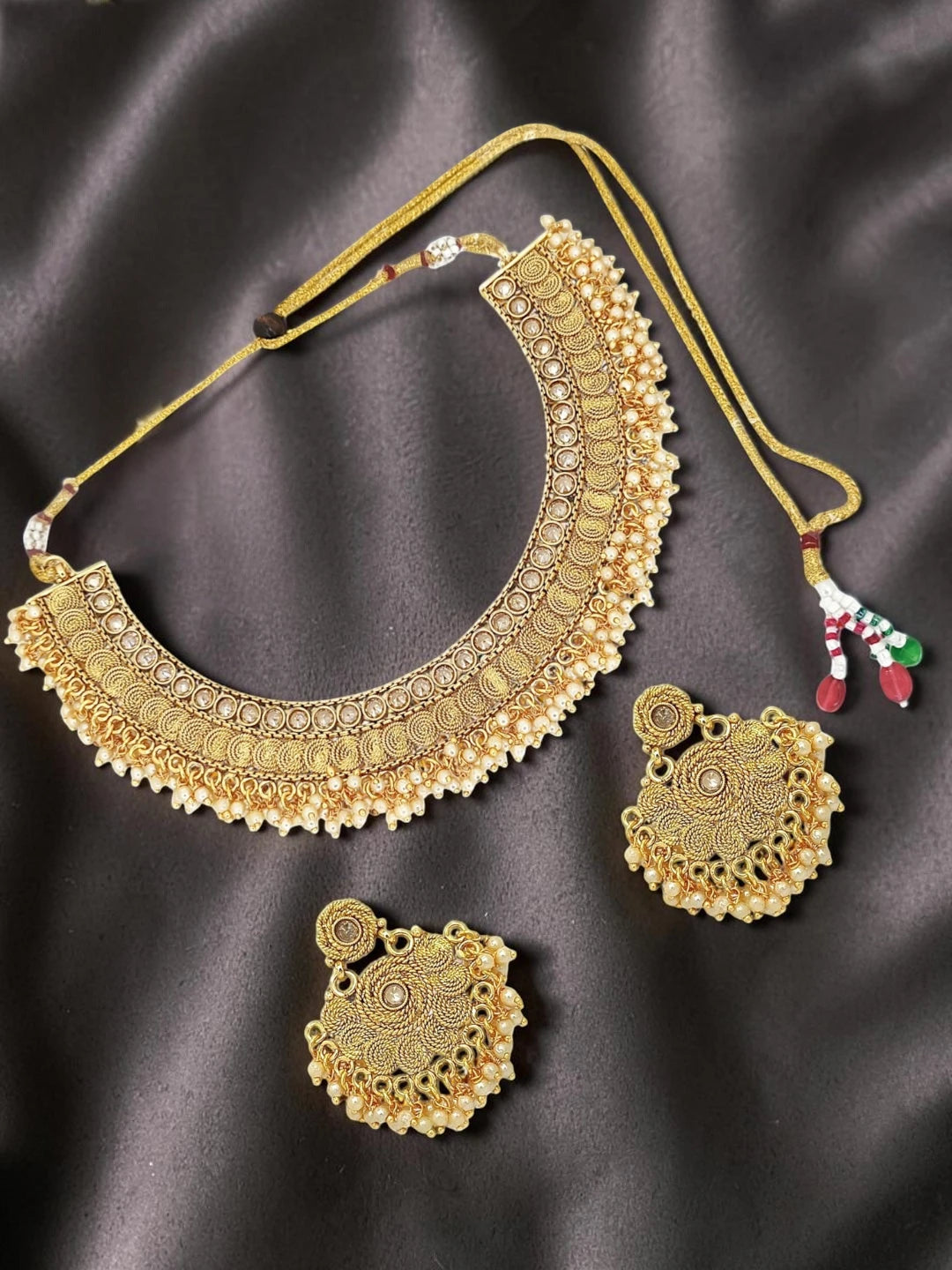 Gold Plated Stone Studded Hasli Necklace Set