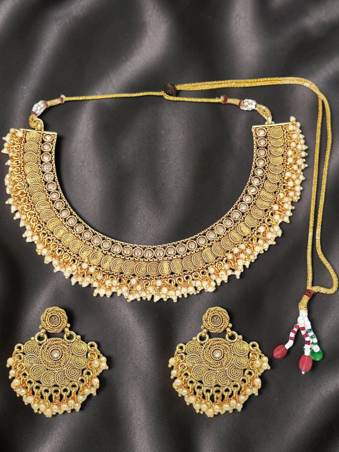Gold Plated Stone Studded Hasli Necklace Set