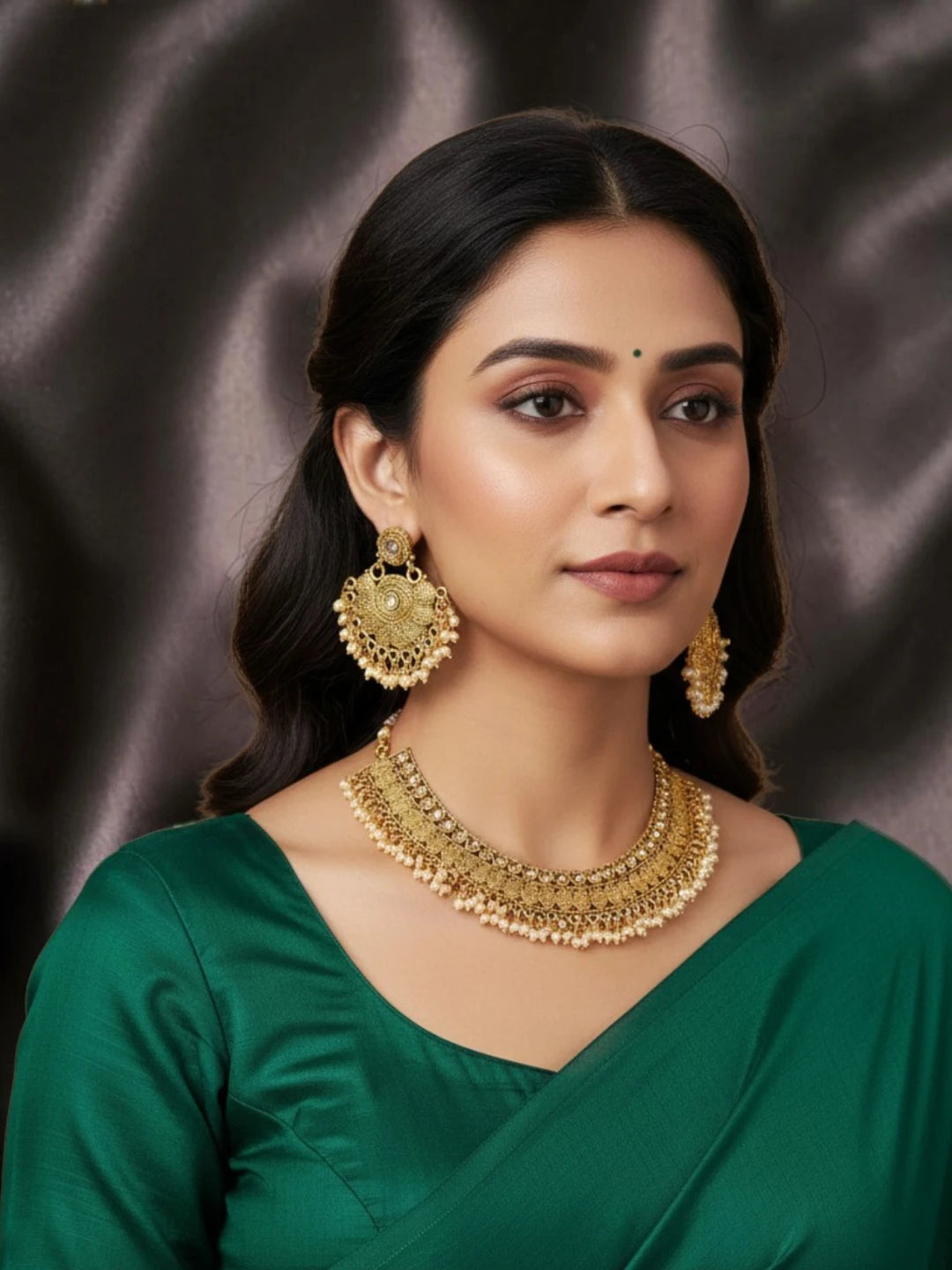 Gold Plated Stone Studded Hasli Necklace Set