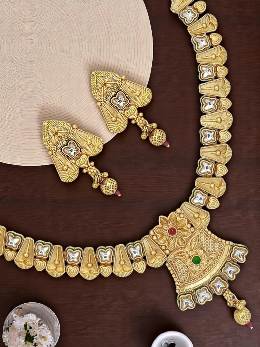 Gold Plated Rajwadi Matte Finish Necklace Set