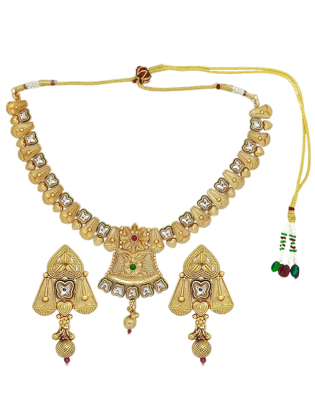 Gold Plated Rajwadi Matte Finish Necklace Set