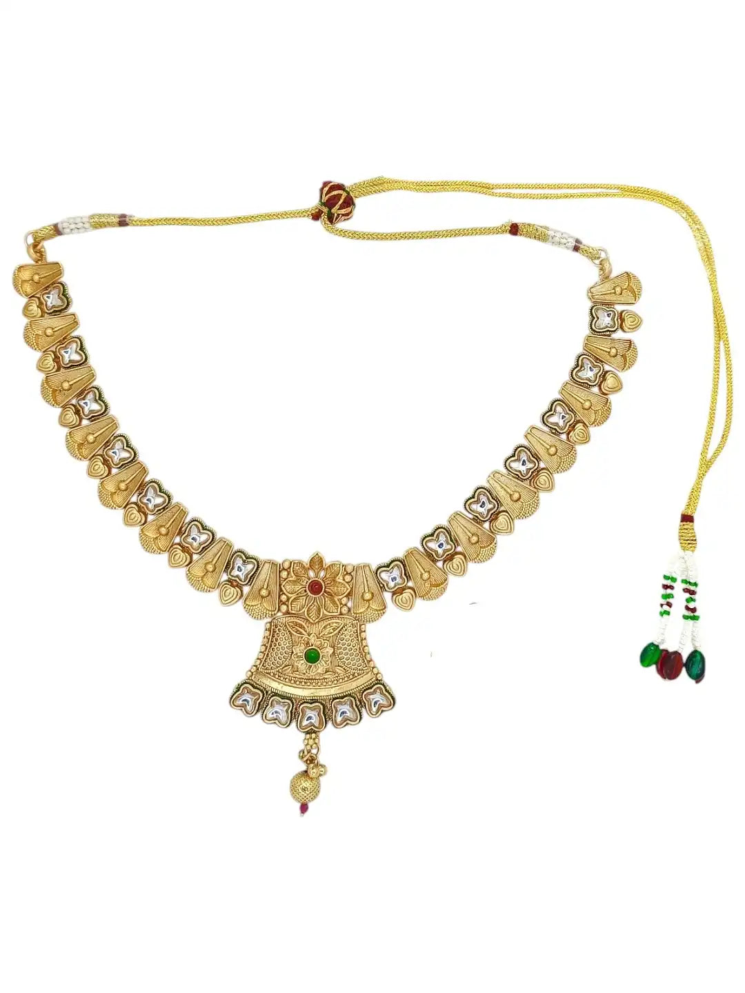 Gold Plated Rajwadi Matte Finish Necklace Set with Matching Drop Earrings