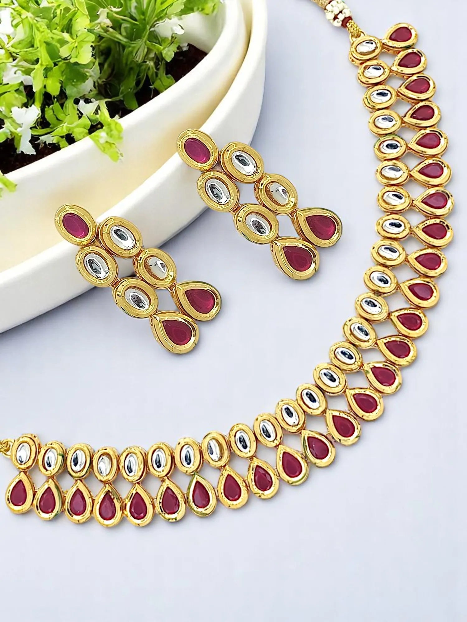 Gold-Plated Kundan Stone-Studded Jewellery Set