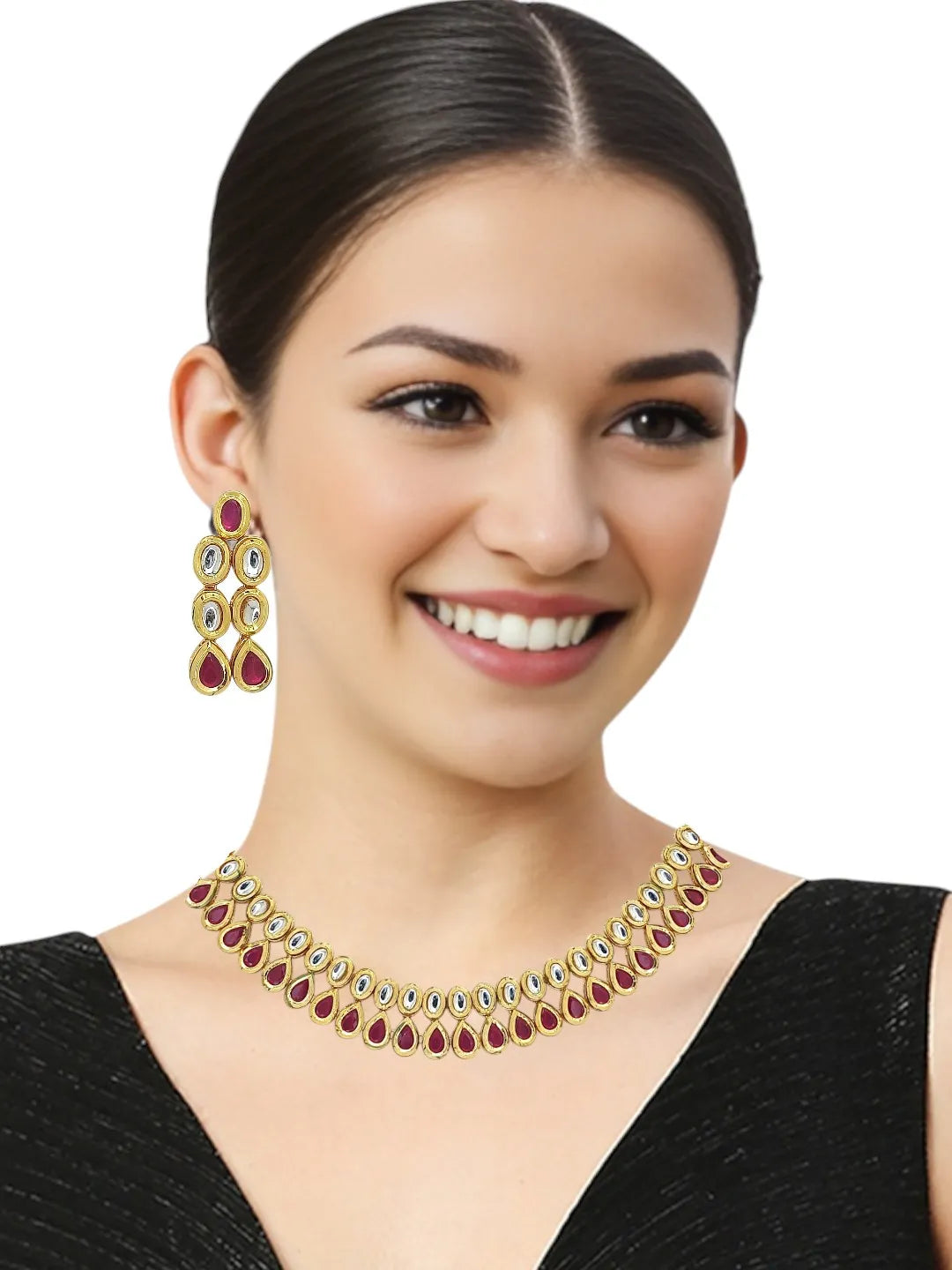 Gold-Plated Kundan Stone-Studded Jewellery Set