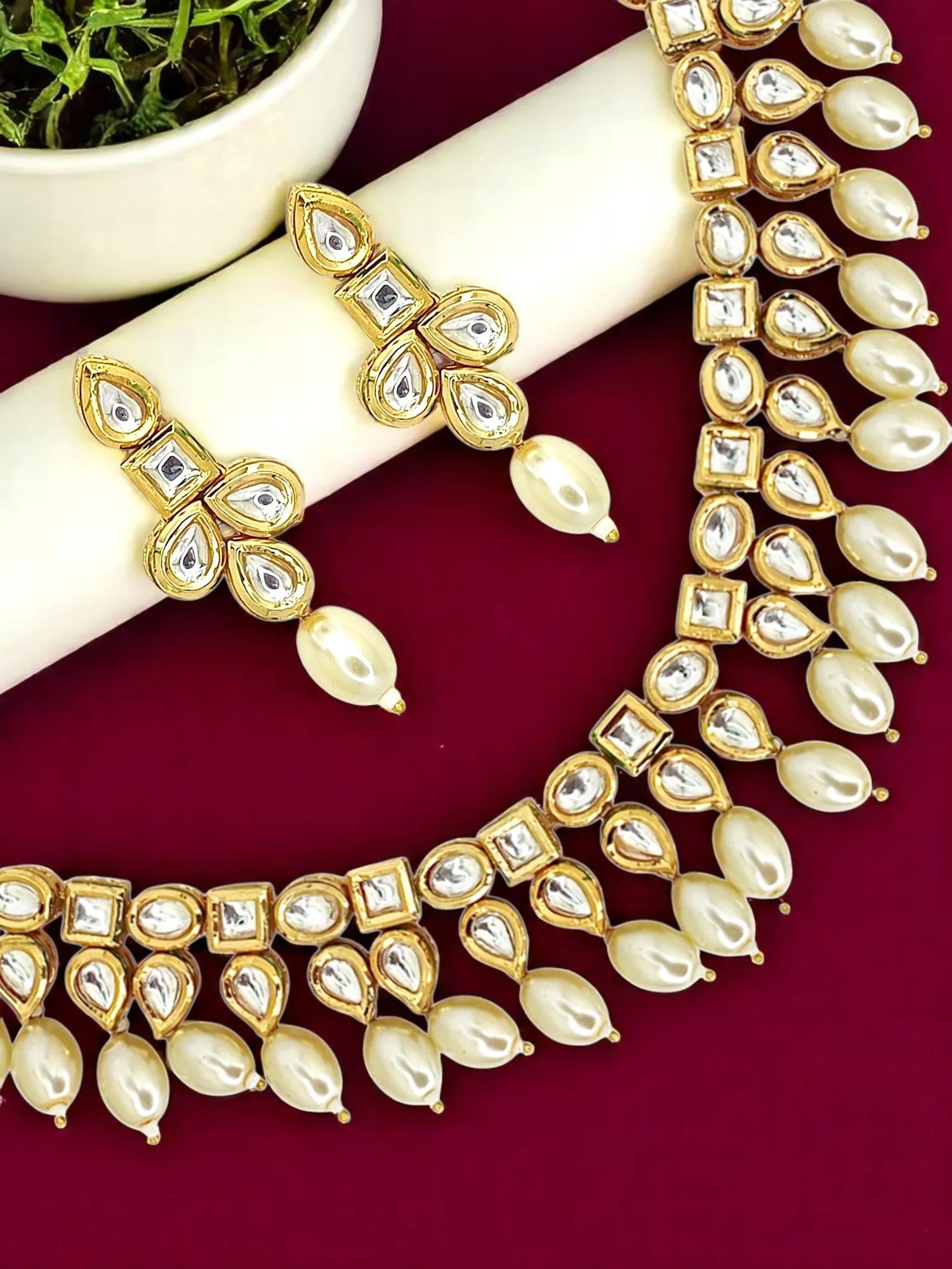 Gold Plated Jadau Kundan Necklace Set
