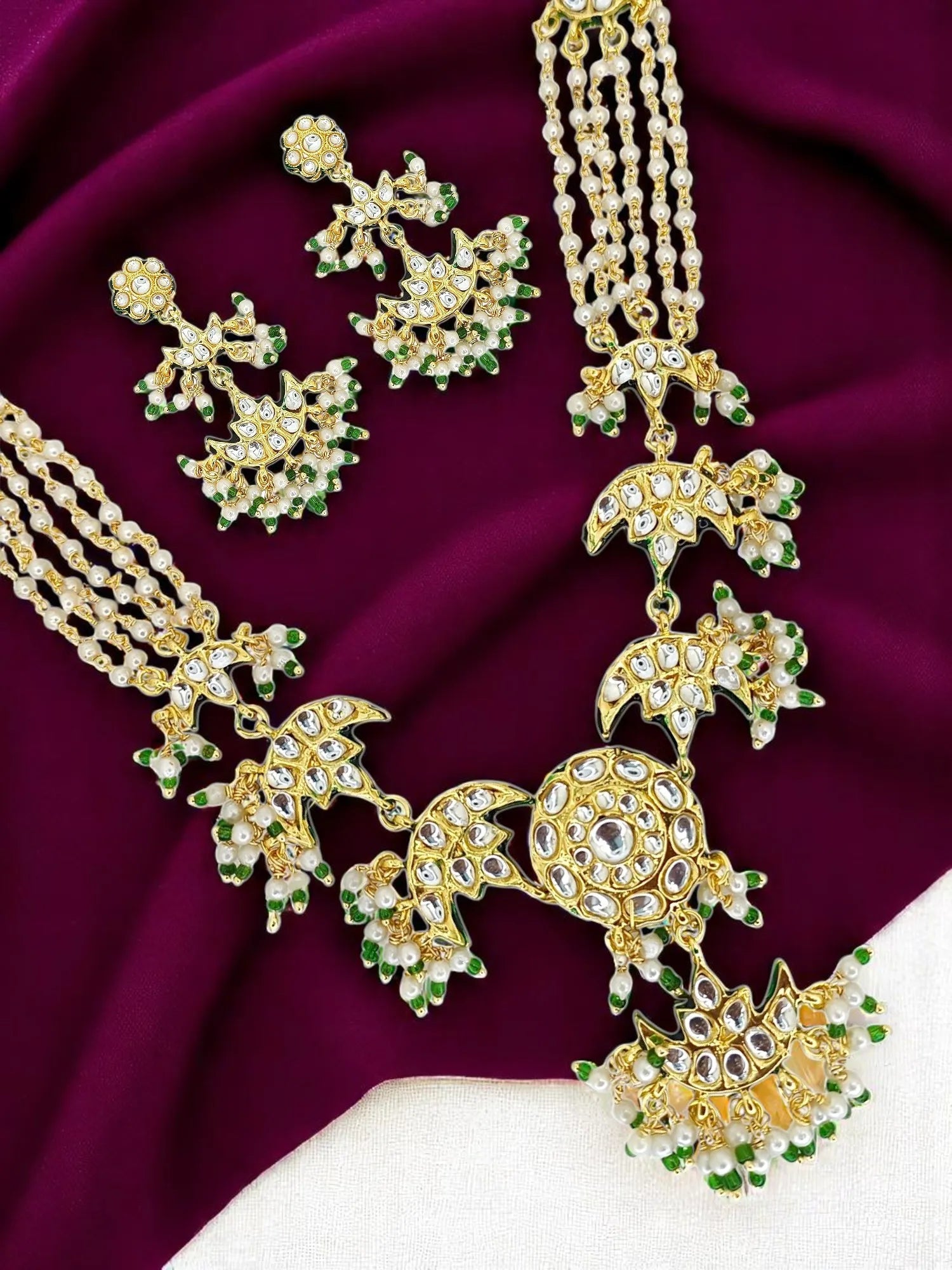 Gold Plated Kundan Studded Chandrika Long Necklace Set