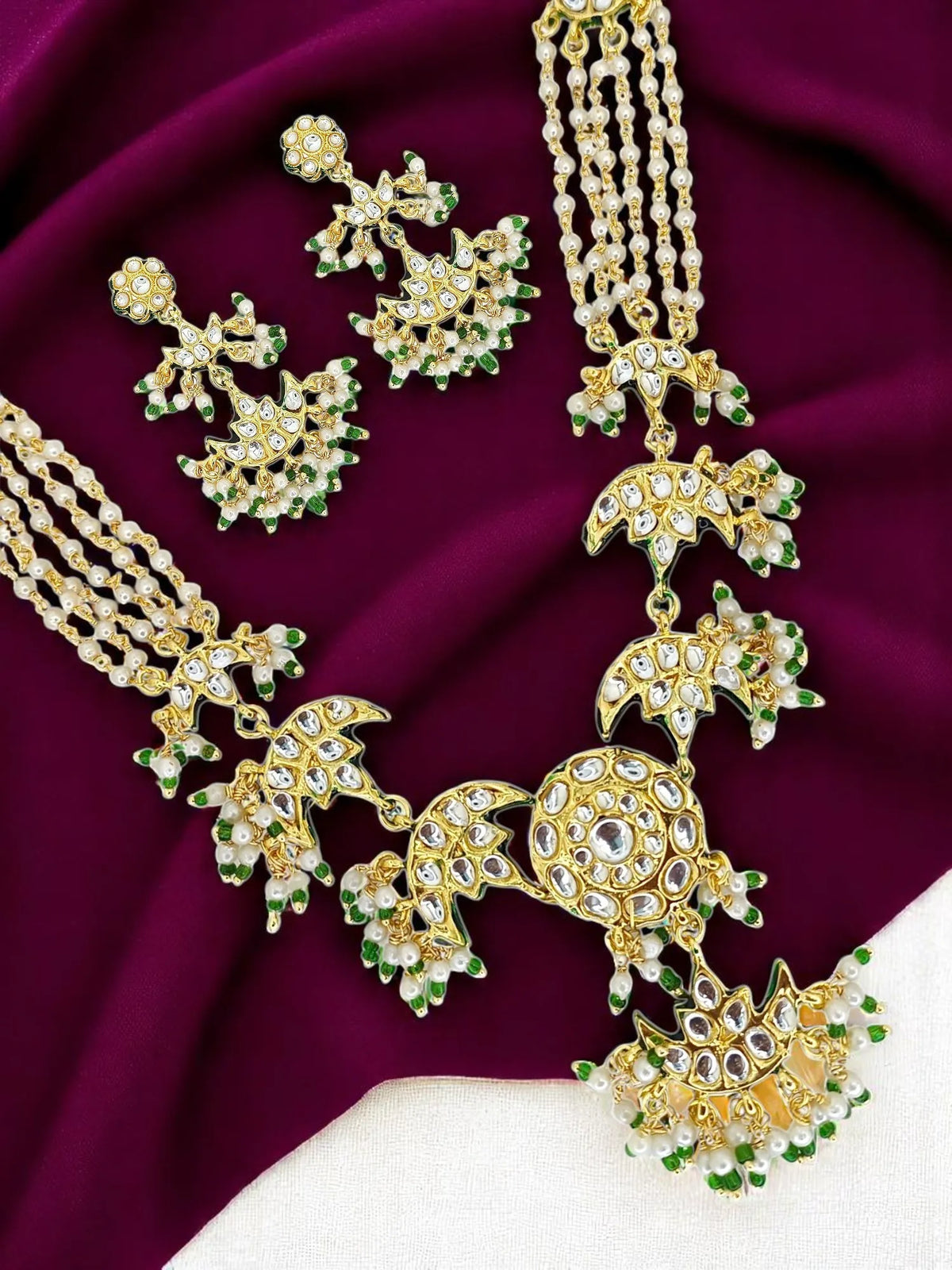 Gold Plated Kundan Studded Chandrika Long Necklace Set