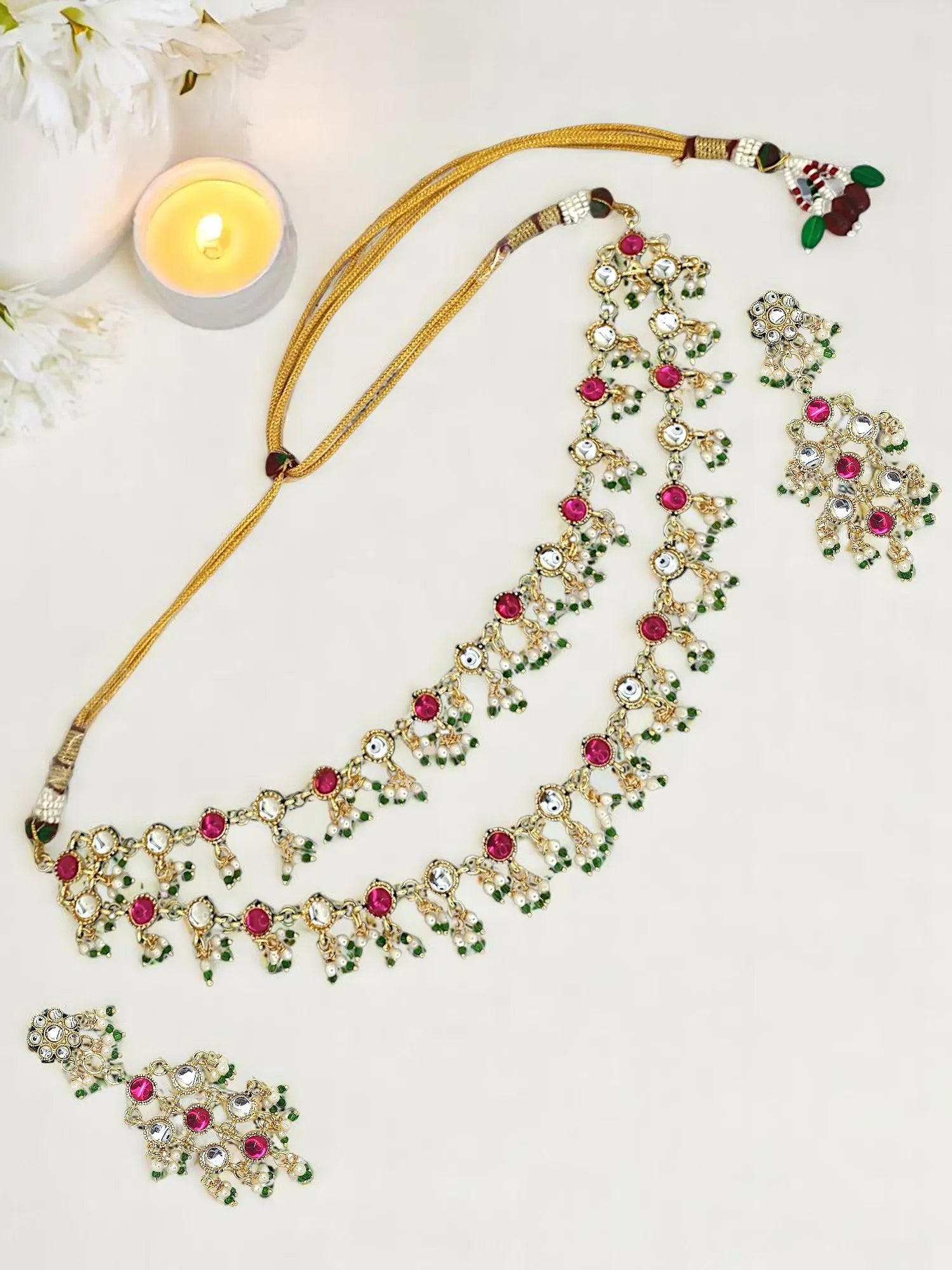 Gold Plated Multicolor Stone Studded Layered Necklace Set