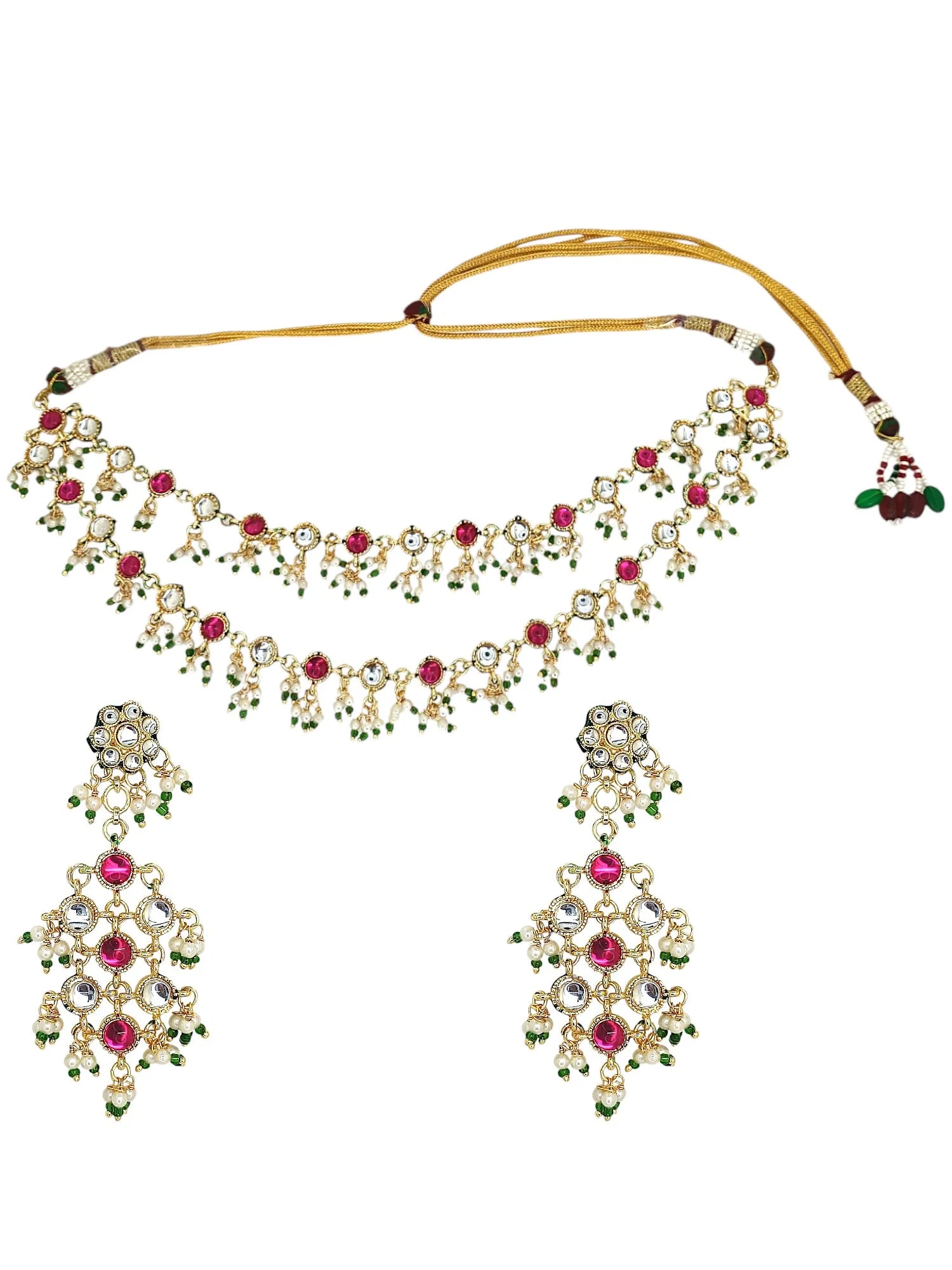 Gold Plated Multicolor Stone Studded Layered Necklace Set
