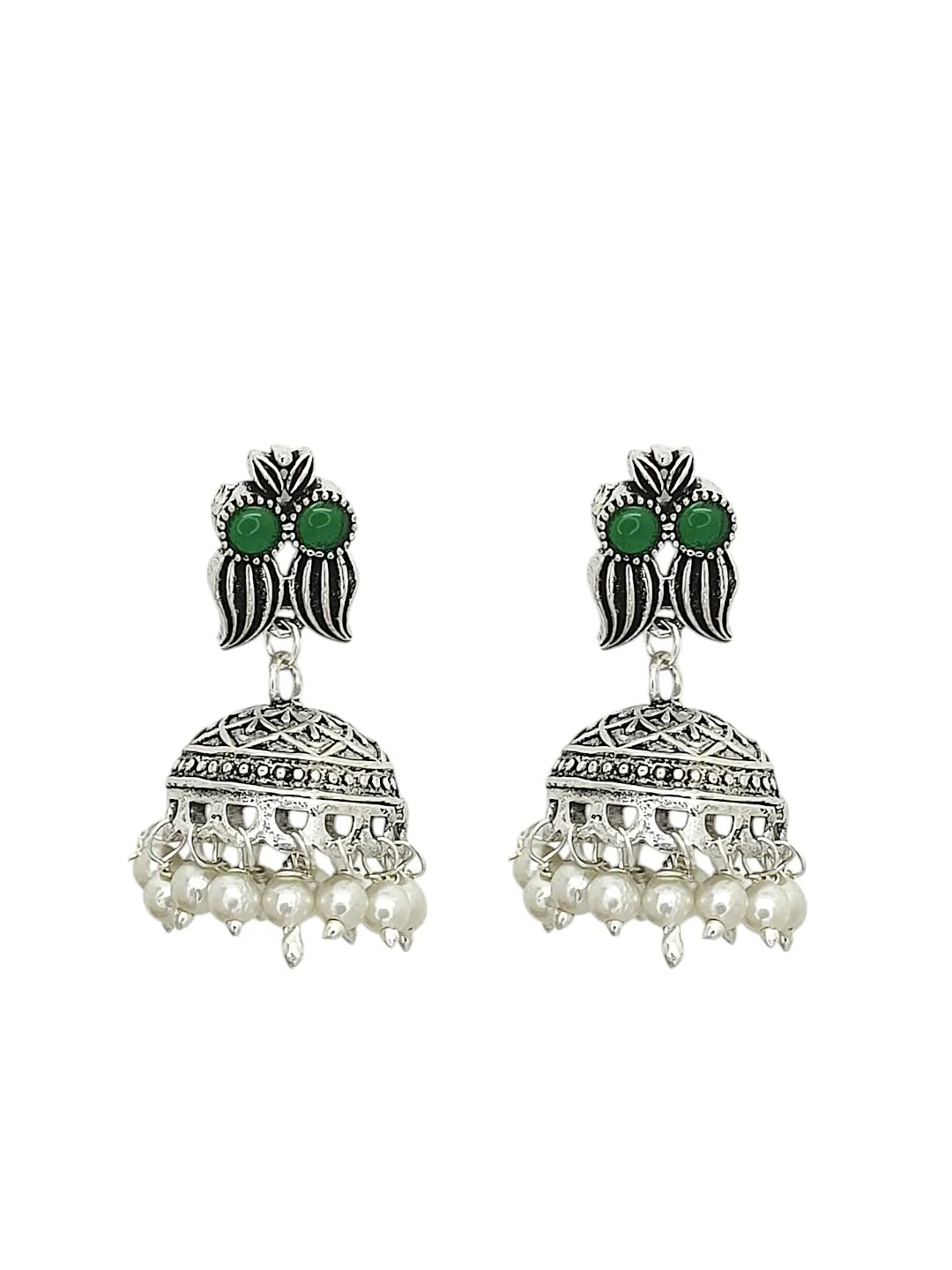Silver-Plated Stone Studded & Beaded Jewellery Set