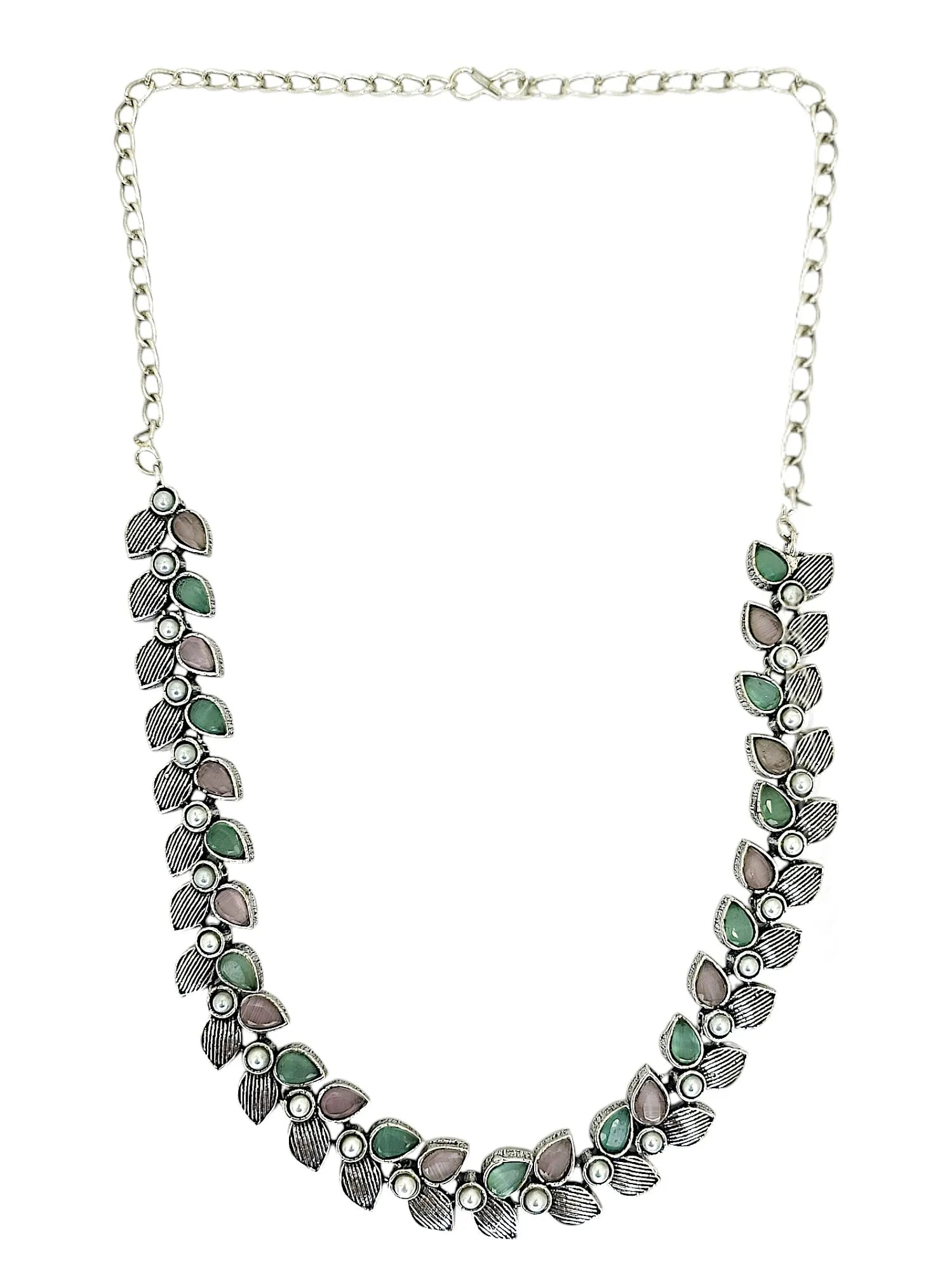 Silver-Plated Stones-Studded & Beaded Jewellery Set