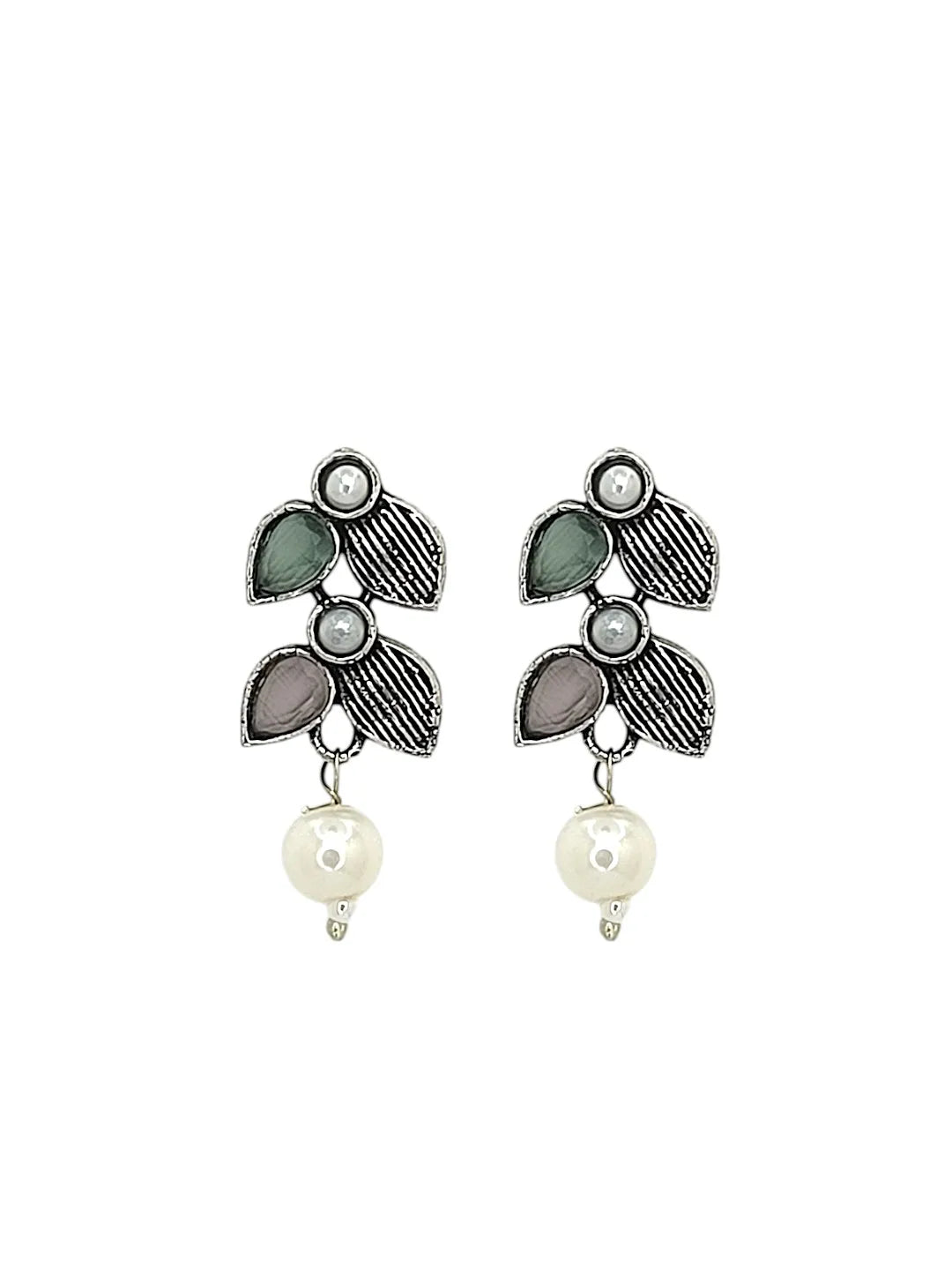 Silver-Plated Stones-Studded & Beaded Jewellery Set