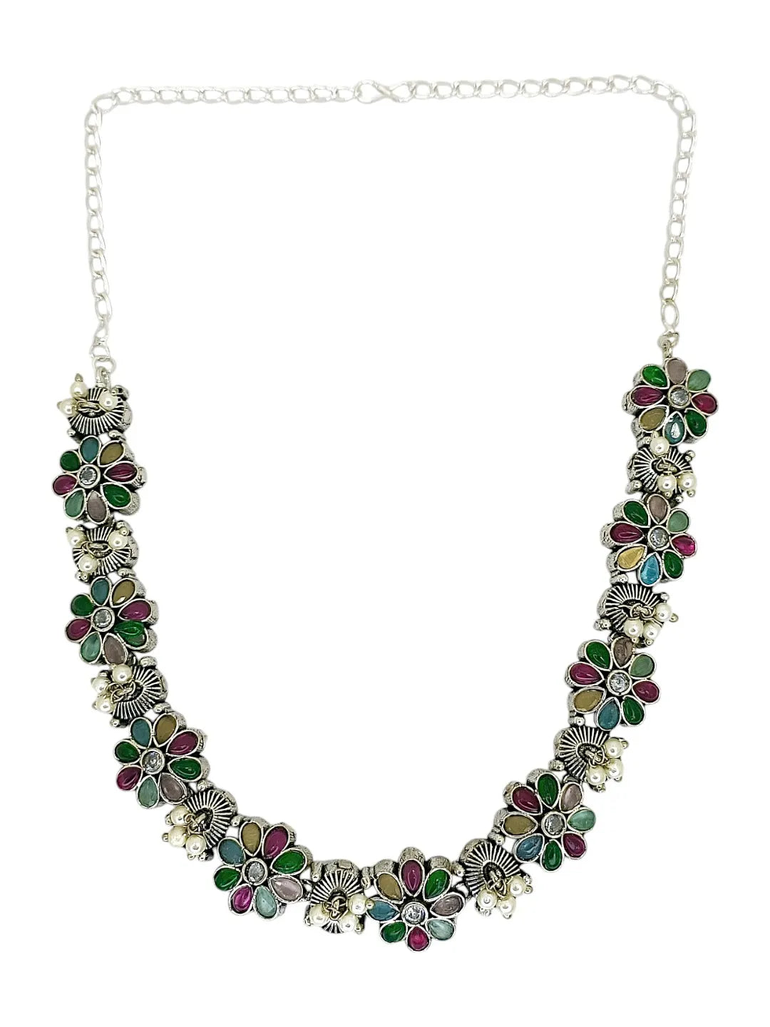 Silver-Plated Muilticolor Stone-Studded Jewellery Set