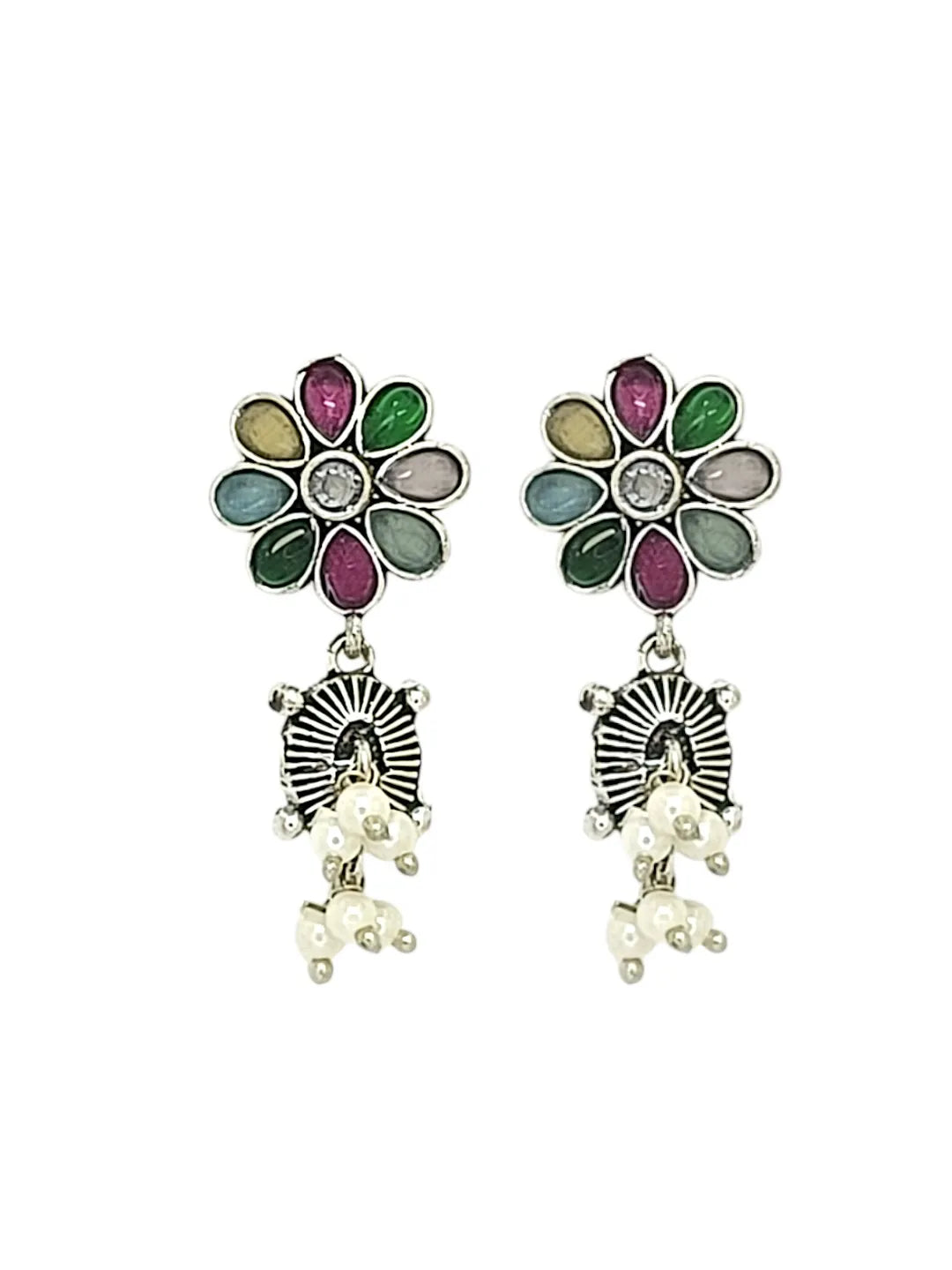 Silver-Plated Muilticolor Stone-Studded Jewellery Set