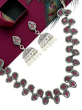 Silver-Plated Ruby Red Stone-Studded Jewellery Set