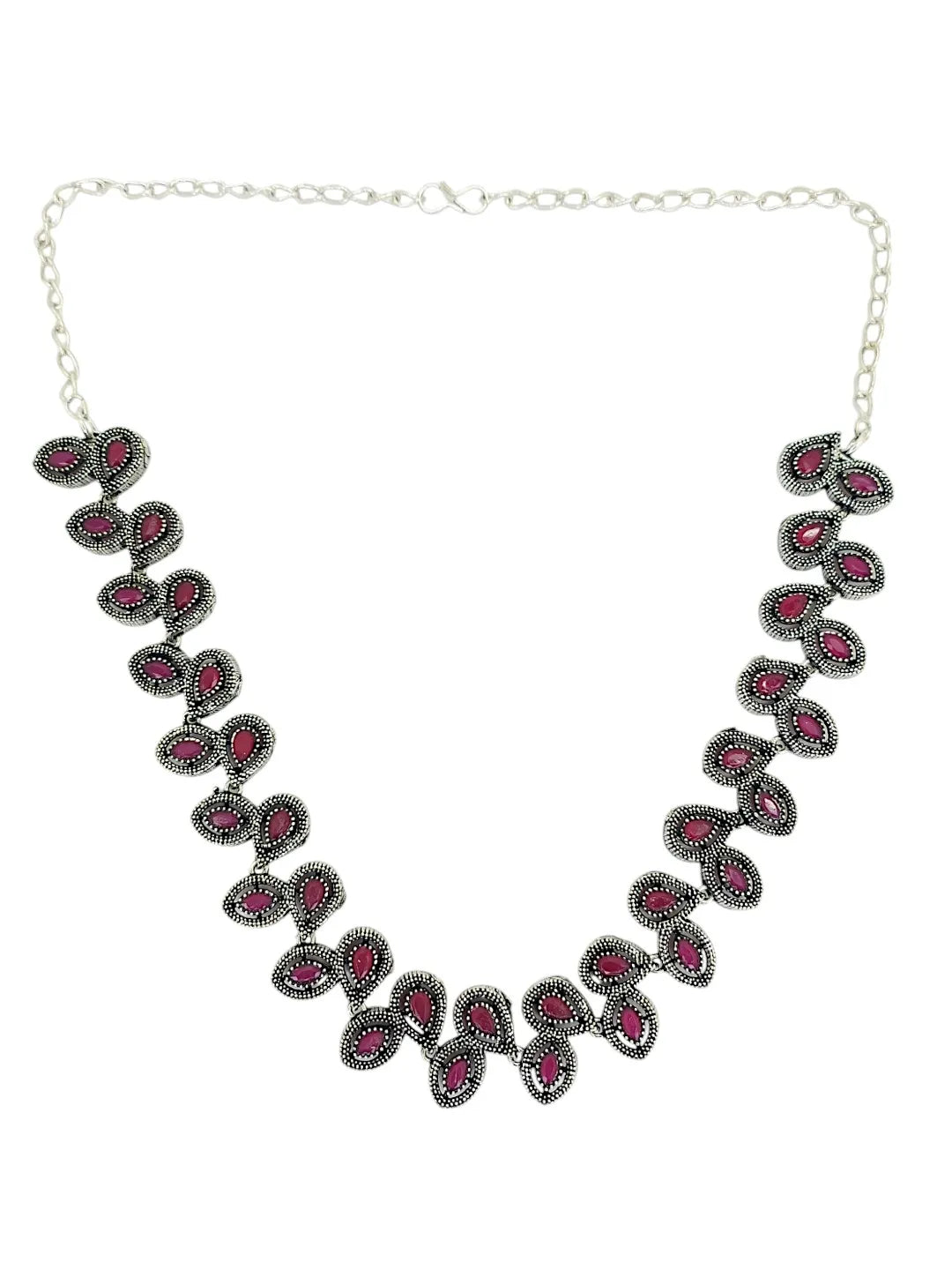 Silver-Plated Ruby Red Stone-Studded Jewellery Set