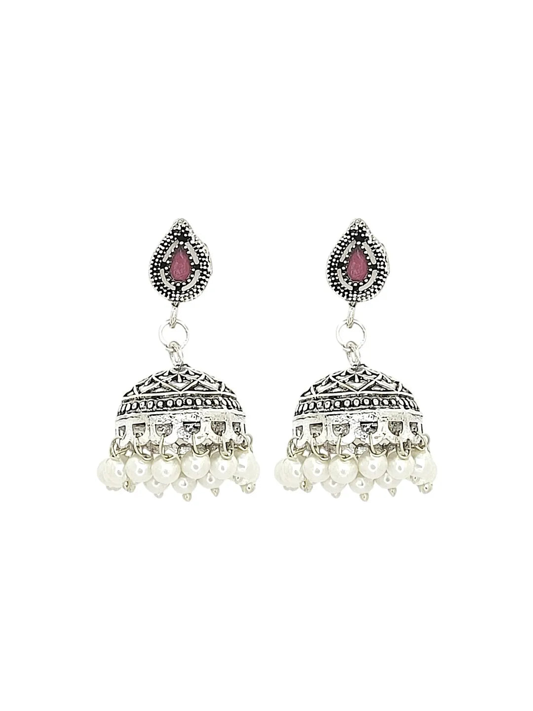 Silver-Plated Ruby Red Stone-Studded Jewellery Set