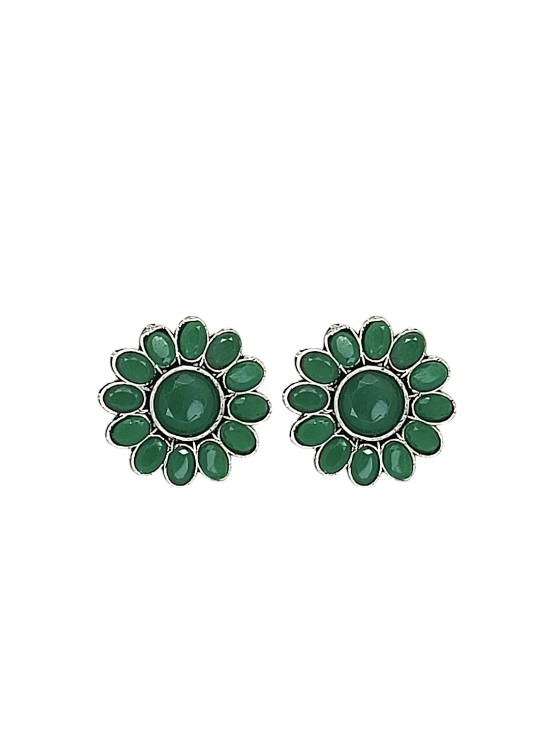 Silver-Plated Emerald Green Stone-Studded Jewellery Set