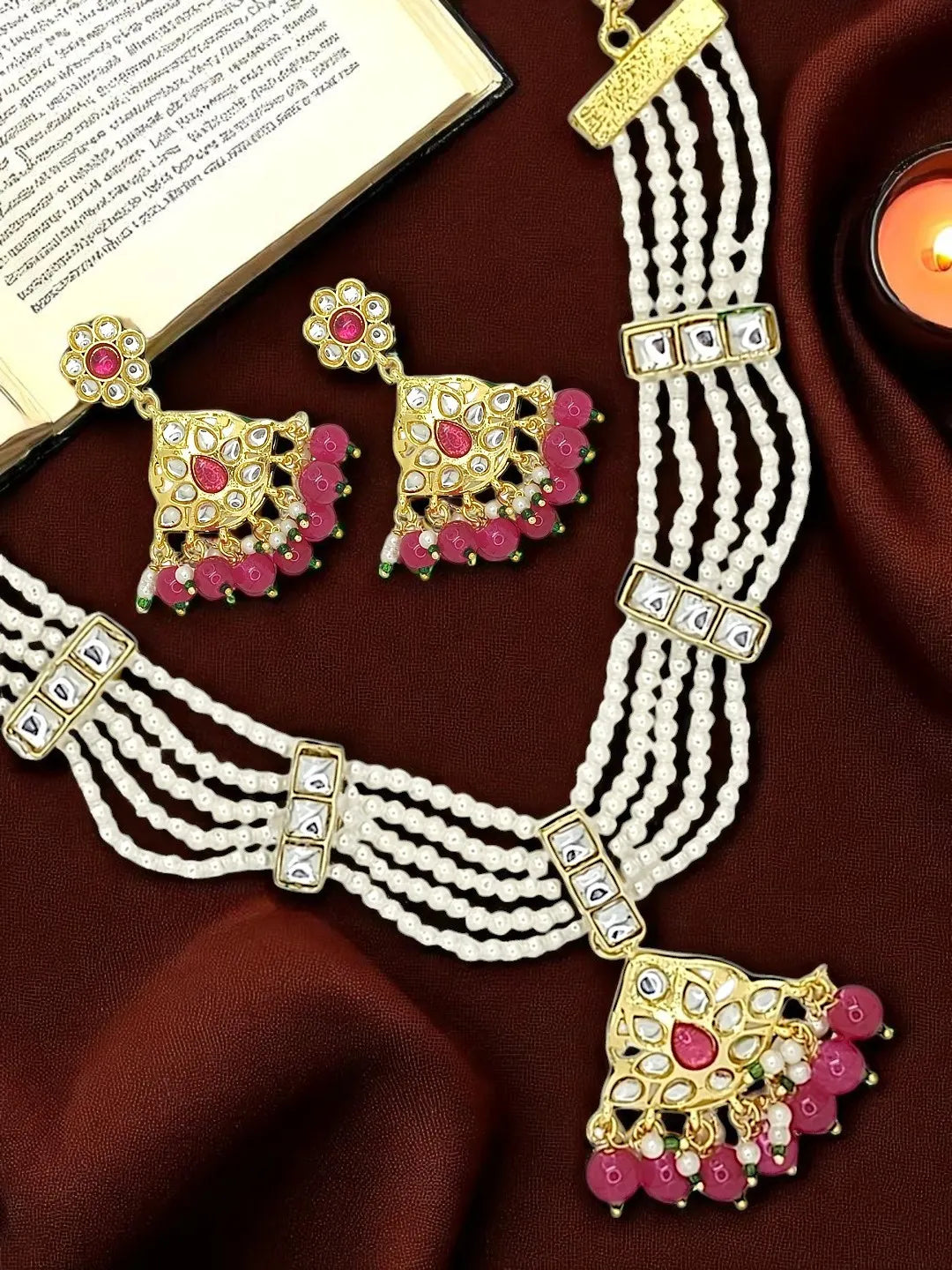 Women Gold-Plated Stone Studded & Beaded Jewellery Set