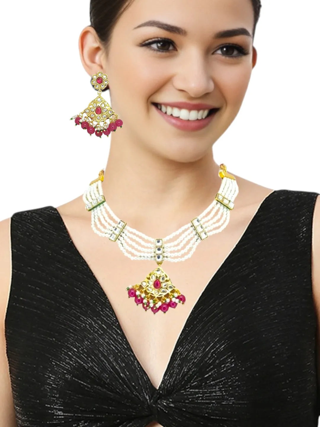 Women Gold-Plated Stone Studded & Beaded Jewellery Set